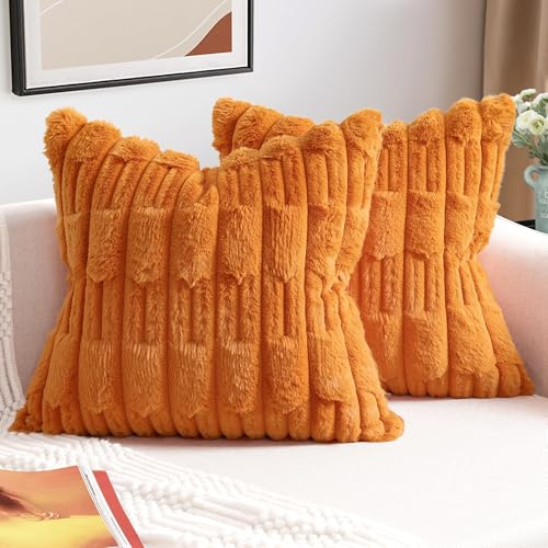 ZWJD 2er Set Orange Kissenbezug 45x45 Kunstpelz Plüsch Kissenbezüge Weiche Kissenhülle Flauschig Dekokissen Moderne Kissen Deko für Wohnzimmer Sofa Schlafzimmer Auto Dekor Sofakissen 45 x 45cm