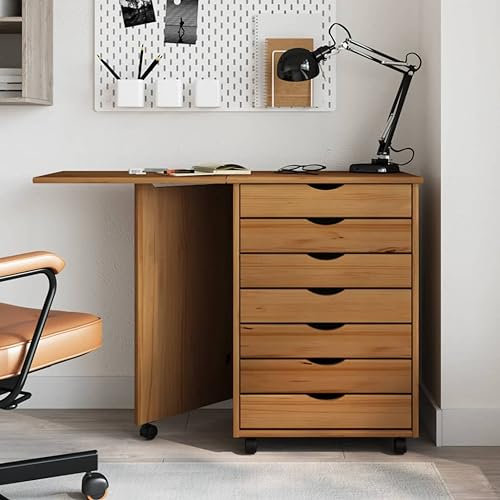 Rollschrank mit Schreibtisch, Aktenschrank, Büroschrank, Schubladenschrank, für Wohnzimmer Schlafzimmer Büro, Klappdesign, Robust und Langlebig, 105,5 x 39 x 74,5 cm, Massivholz Kiefer