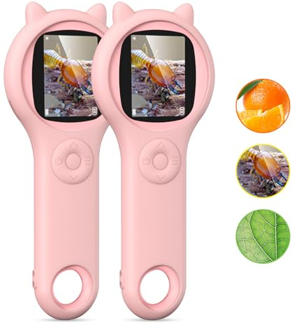 Ashfly 2 Microscopio per Bambini con Schermo IPS da 2,0, 200X con 8 LED, Rosa