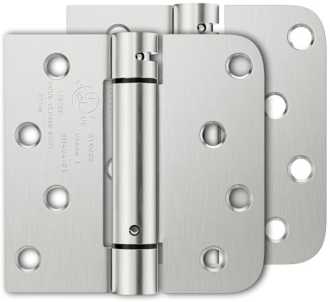 Luxbaro 2 Pack Self Closing Door Hinges, 4 Inch Spring Loaded Hinges with Square & 5/8'' Radius Corners, Adjustable Tension for Garage, Front Door, for Left and Right Hand Door, UL Listed