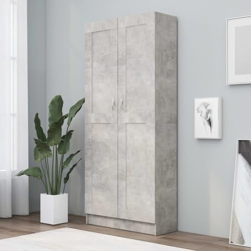 Xichuzi Bücherschrank, Standregal, Bücherregal, Aktenregal, Ordnerregal, Büroregal, Regal Für Ordner, Bookshelf, Betongrau 82,5x30,5x185,5 cm Spanplatte