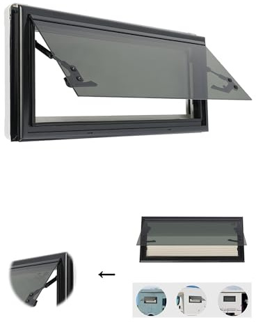 Ausstellfenster 700x300mm Wohnwagen Fenster E4 Wohnmobilfenster 85° Camper Wohnmobil Fenster mit fliegengitter und Rollo, Wohnmobil Seitenfenster Externes Push Fenster für Wohnwagen Van Camper