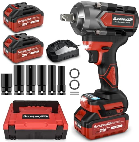 SundpeyPRO Cordless Impact Wrench 750Ft-lbs - 1000N·m Power Impact Gun 1/2 Inch - 21V 2600RPM Brushless Electric Impact Wrench with 4.0Ah Battery & Socket & Fast Charger & Sturdy Case for Car Home DIY