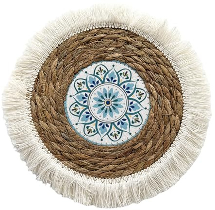 RALIYATX Panel de tejido, decoración de pared de tejido de hierba, hermosas decoraciones de pared de ratán hechas a mano, adorno redondo para colgar – 15
