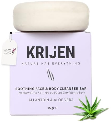 Krijen Festes Duschstück mit schwarzem Holunder & Mineralerde – Vegane Körperreinigungsbar für Mischhaut & fettige Haut, unisex, parfümfrei, plastikfrei, handgemacht 95 Gr