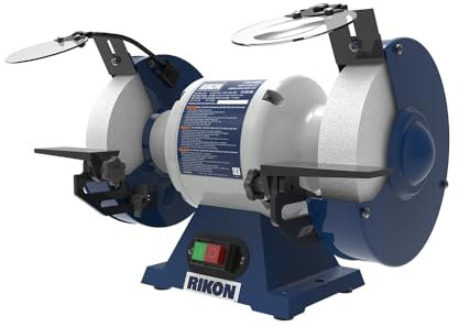 Rikon 80-808 - 8 Bench Grinder - Metal Construction, 550W, 1480 RPM, Dual Rear Dust Ports, Adjustable Tool Rests