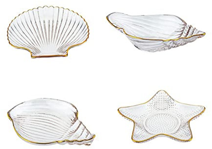 LIFKOME 4pièces Assiette De Présentation De Bijoux Étoile De Mer Assiette De Service Transparent Avec Bord Doré Pour Fruits Et Décoration De Table