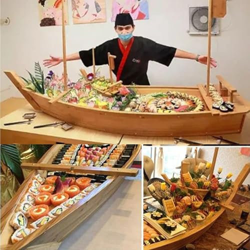 UIHECTA Plateau De Service en Bois pour Bateau à Sushi, Plateau à Sushi, Assiette à Sushi Japonaise, Assiette Service pour Bateau à Sushi, pour Maison Mariage Anniversaire FêTe,Bamboo,L60×W21cm