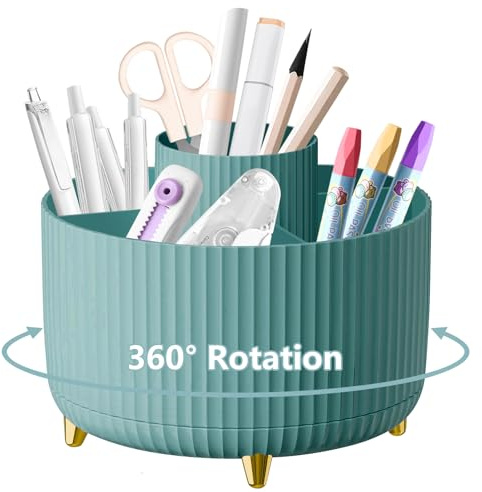 Organiseur de Bureau, Pot à Stylos Rotatif à 360°, Porte-Stylo, Porte-Pinceaux de Maquillage avec 5 Compartiments, Organisateur de Rangement de Bureau pour Fournitures de Papeterie, Porte-Crayons pour