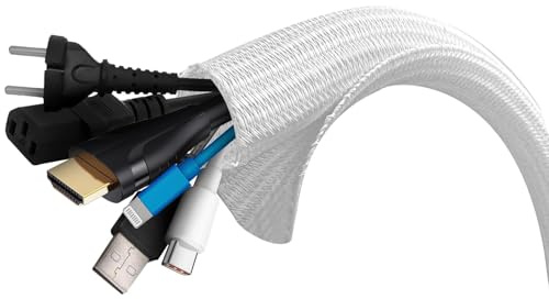 Wirafix Cable Tidy, Cable Sleeve (Length 10 ft/3m, Diameter 1 in/2.5 cm), Wire Tidy Protect Cat from Chewing Cords, Cable Management Self-Closing Tube Wire Organizer for TV PC Audio Video Home, White