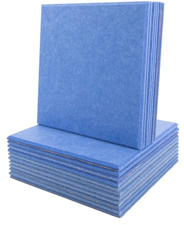 Quadratische Akustikplatten, Schallschutzplatten Selbstklebend 18 Stück Blau Schallabsorber Schallschutz Akustikpanel für Wohnzimmer, Büros, Studios, Heimkino 30 x 30 x 0.9 cm
