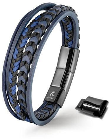 UNIQAL Lederarmband Herren „ARMARA“ | Geflochtenes Männerarmband aus Echtleder & Edelstahl | Magnetverschluss | Schwarz, Braun, Blau | Unisex | Geschenkidee | Etui | Geburtstag