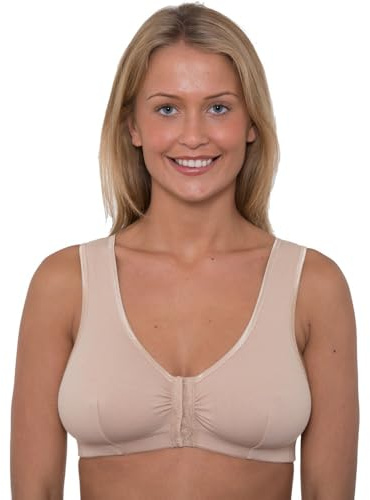 Liv Lingerie GEMM Front Fastening Cotton Rich Mastectomy Bra with Pockets for Ladies Women Non Wired Post Surgery Soft Stretch Regular to Plus Sizes Easy Open Comfort Wirefree