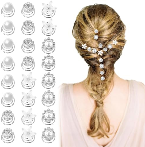 24-pack spiral hårnålar, kristall strass bröllopshåraccessoarer, pärlblomma hårspännen för brudfrisyrer