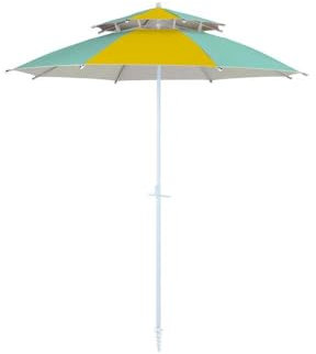 Ombrellone da Spiaggia Doppio Tetto, 240 cm, Blu Tiffany-Giallo, Protezione UV50+, Alluminio
