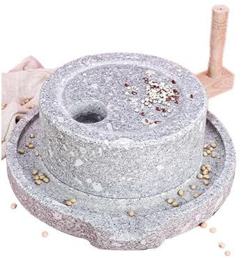 Manual Grain Mill with Adjustable Coarse/Fine Grinding, Wooden Frame, Sturdy Stone Mill for Wheat and Various Grains