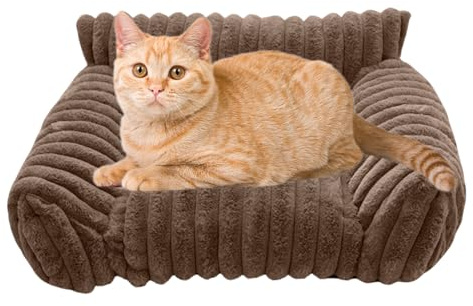 Sofá cama para gatos, sofá de felpa para mascotas, 19.69 x 15.75 x 7.87 pulgadas, a prueba de mordidas, cómodo lugar de descanso para gatos y perros en el patio, dormitorio, al aire libre, viajes