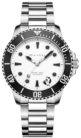 Sea Gull Reloj de Buceo mecánico automático, Resistente al Agua hasta 200 m, con diseño de Panda, Cristal de Zafiro y Correa de Acero Inoxidable 316L 816.17.6203