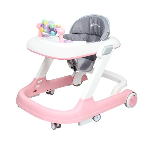 XUANYU Girellini e Centro attività 2 in 1, Girello scalabile per bambini con centro giochi e altezza regolabile, Girellino a spinta bambino da 6 mesi (Rosa II)