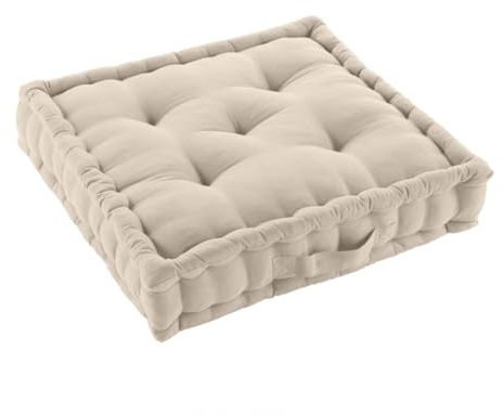 Acomoda Textil – Cojín de Suelo Acolchado con Asa de Transporte. Cojines para Palets, Banco, Silla y Suelo, Asiento Cómodo Decorativo para Interior y Exterior (Beige, 50x50cm, 1 Unidad)