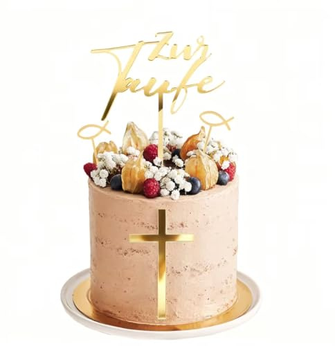 ALLY-MAGIC 4 Stück Taufe Cake Topper Kreuz Zur Taufe Tortendeko Acryl Gold Kuchen Topper Fisch Kommunion Cupcake Topper Mädchen Junge Gender Reveal Tortenstecker Babyshower Kuchen Dekoration E21XLCP4