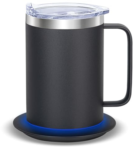 Zhenglu Coffee Warmer Mug Set for Desk, Self Heating Coffee Cup with Lid, USB Electric Coffee Mug with Temperature Control(Black-14oz)