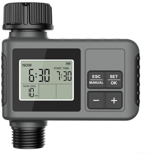 Timer di irrigazione automatico con funzione di ritardo della pioggia e modalità di irrigazione manuale, durata di irrigazione regolabile, adatto per irrigatori da giardino, prato e cortile (11,5 mm)