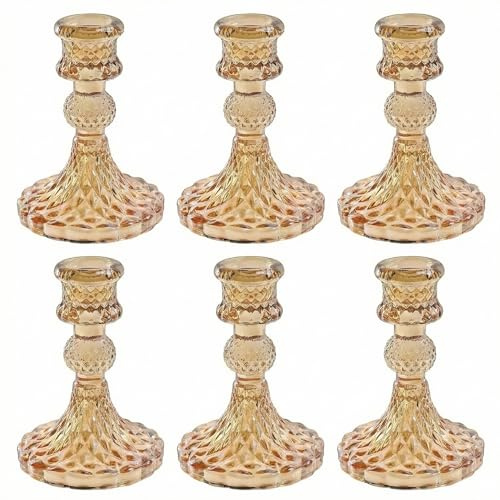 Olrla Ambre Lot de 6 bougeoirs en Verre pour Bougies à Tige, déco Table | Idéaux pour décoration de table, mariage, Noël et tous vos aménagements intérieurs