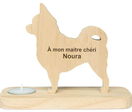 Bougeoir Chihuahua - Décoratif en Bois Naturel - Type Chien pour Bougie Chauffe-Plat - idéal déces déco Salon, Mariage, Noél, Anniversaire