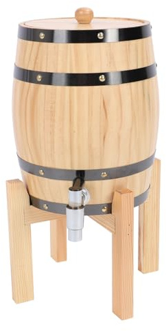 Tomotato Barile di Vino in Legno di Quercia 3L, Barile per Birra Whiskey con Rubinetto Multifunzione Capienza Grande Design Verticale con Supporto, per Conservazione Vino Birra Whi