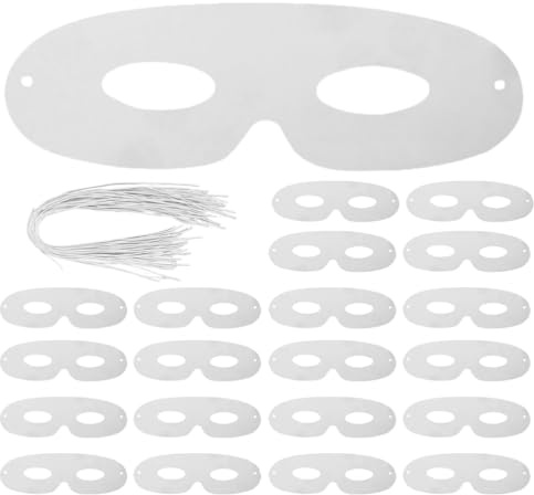 Hemobllo Lot de 80 Masques Blancs en Papier à Décorer - Demi-Masque Vierge pour Activités Manuelles, Bal Masqué, Carnaval, Cosplay, Anniversaire Enfant et Halloween DIY - Avec Cordons Élastiques