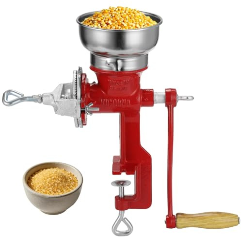 Corn Grinder Grain Manual,Cast Iron Crank Corn Grain Mill Grinder,Hand Powered Flour Mill,Wheat Grinder with Adjustable Coarseness & Wooden Handle for Home, kitchen, Coffee,14.6 Tall & 5.3 Hopper