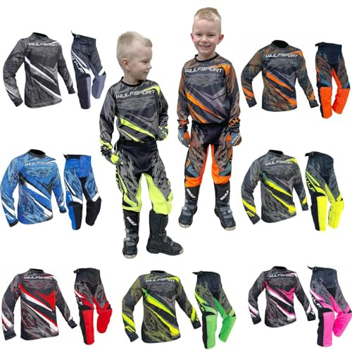 Wulfsport Combinaison de course MX pour enfants - Pour motocross, quad, hors route - Ensemble de pantalon pour moto, VTT, moto tout-terrain, Rouge, 5-7Yr Top, 22 Pant