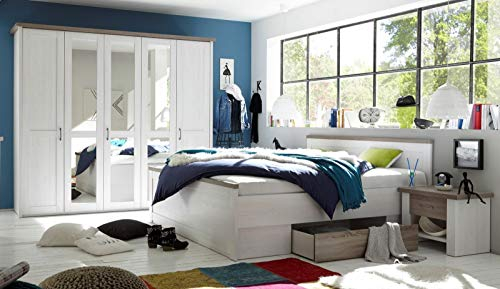 KOMPLETT SCHLAFZIMMER DOPPELBETT BETT NAKOS KLEIDERSCHRANK LUCA PINIE WEISS LANDHAUS