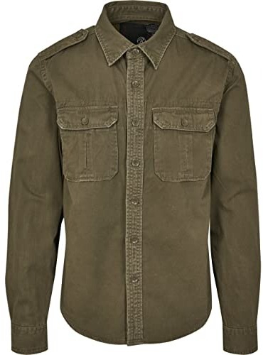 Brandit Vintage Shirt Long Sleeve, Uomo, olive, L