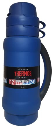Thermos Premier Vacuum Insulated Glass Double Wall Flask Blue 1.0L