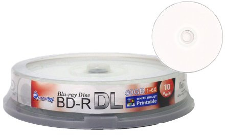 Smartbuy 10-disc 50gb 6X Blu-ray Bd-r Dl Dual Layer Double Layer White Inkjet Hub Printable Blank Data Video Recordable Media Disc with Cakebox/Spindle Packing