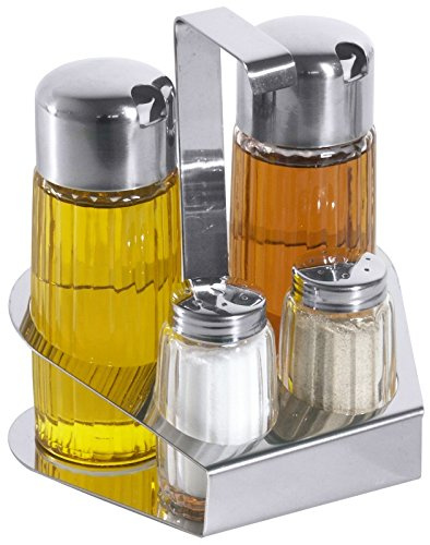 Menage para aceite/vinagre, sal/pimienta, acero inoxidable 18/10, con pesadas y geriffelten Cristal inserciones/14 X 11 X 15 Cm, ERK