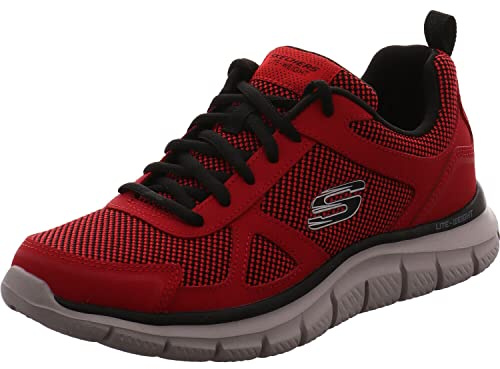 Skechers Herren Track Bucolo Sneakers, Red Leather Black Mesh Trim, 47.5 EU