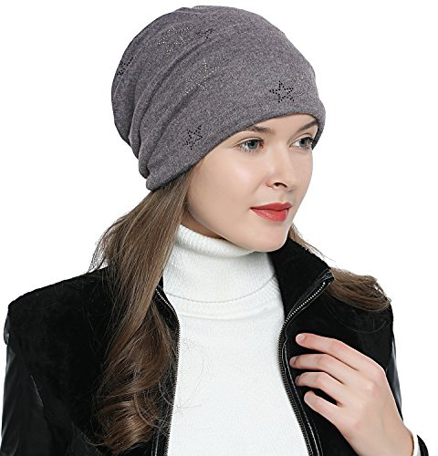Dam stjärna slouch beanie vintermössa med glitterstenar och mjukt foder svart silver - grå