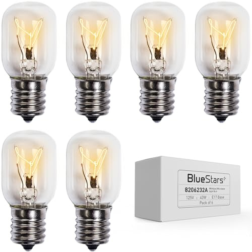 BlueStars 6-Pack 8206232A Whirlpool Microwave Light Bulb Kei 125V 40W E17 Intermediate Base - Compatible for Whirlpool Under Hood Microwaves, Lava Lamps Salt Lamp Bulbs - Replaces 1890433 AP4512653