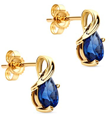 Orovi–Ohrringe Tropfenform aus 9 Karat Gelbgold/Weißgold(375)mit Rubin/Saphir/Aquamarin/Smaragd/Amethyst/Topas Gold Ohrstecker Damen mit Edelstein Goldohrringe allergenfrei & handgemacht(10 x 4.5 mm)