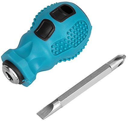 Oumefar Screwdriver, Dual Purpose Screwdrivers Mini Short Screwdriver Dual Way Flat Head Screwdriver Cross Slot Bits Interchangeable Screwdriver Chrome Vanadium Steel Magnetic 2-Way Screwdriver