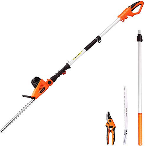 GARCARE Corded Pole Hedge Trimmer, 4.8A Electric Hedge Trimmer with 450mm Laser Cut Blade, 20mm Cutting Space, 600W