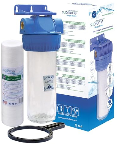 Vorfilter Wasserfilter Set 10 3/4” Gehäuse + Filter + Schlüssel SUPREME Wasserfiltergehäuse H103-S34-SET1 Wasserfiltration | Filtereinsatz | Wasserfilterkartusche Anschluss 3/4 | Hauswasserwerk
