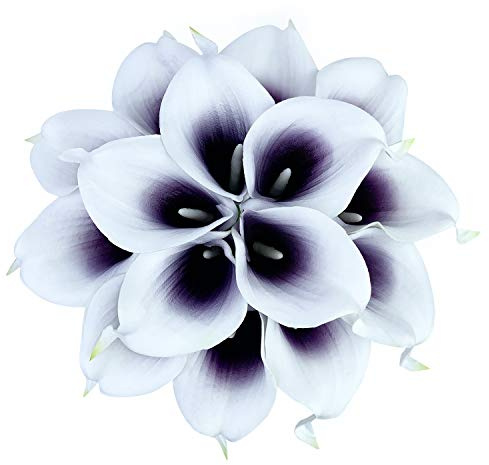 HUAHUASHIJIE - Bouquet di fiori artificiali con giglio, colore bianco e viola dell'abisso, 15 pezzi