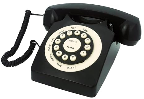 TelPal Retro Corded Landline Phone, Classic Vintage Old Fashion Telephone for Home & Office, Wired Home Phone Gift for Seniors (Black)