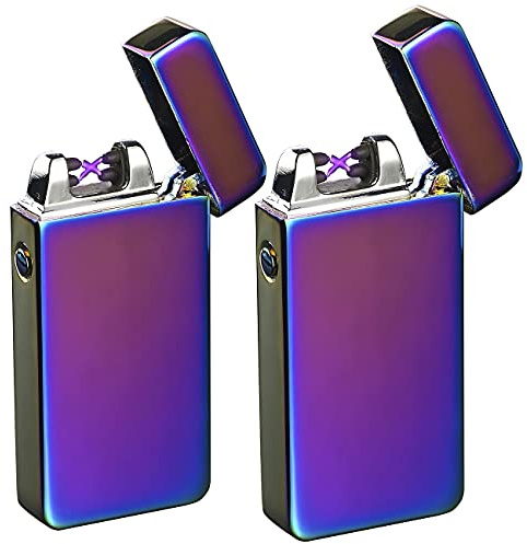 PEARL ARC-Feuerzeug: 2er Pack Elektronisches USB-Feuerzeug mit Akku, violett (Elektroniches, Sturmfestes, aufladbares)