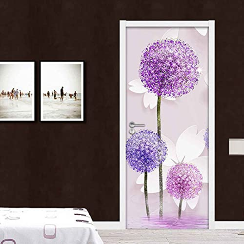 RGAHOT 3D Türaufkleber Türtapete selbstklebend TürPoster Lila Löwenzahn 95x215cm Türfolie Fototapete Wasserdichte abnehmbare Vinyl Tür Aufkleber Innentür Schlafzimmer Badezimmer