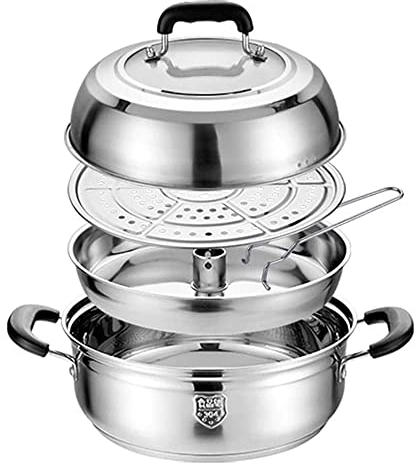 MNSSRN Hochleistungs-Dampfer, Edelstahl-Dampf-Hottopf mit Edelstahl, Saunatopf mit dem Haushalt, einschichtiger Doppelschichtdampfer,32cm